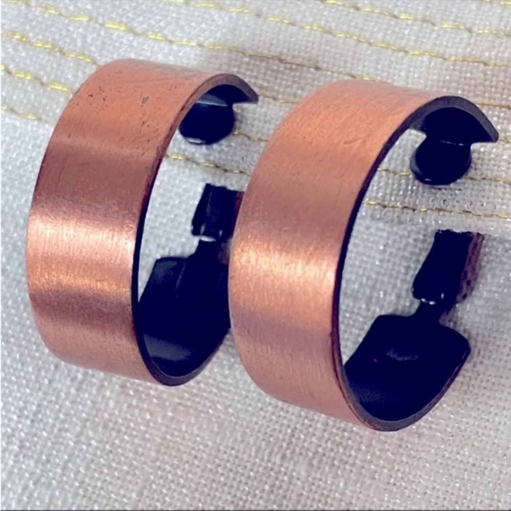 Vintage French Copper Wide Hoop Clip Earrings